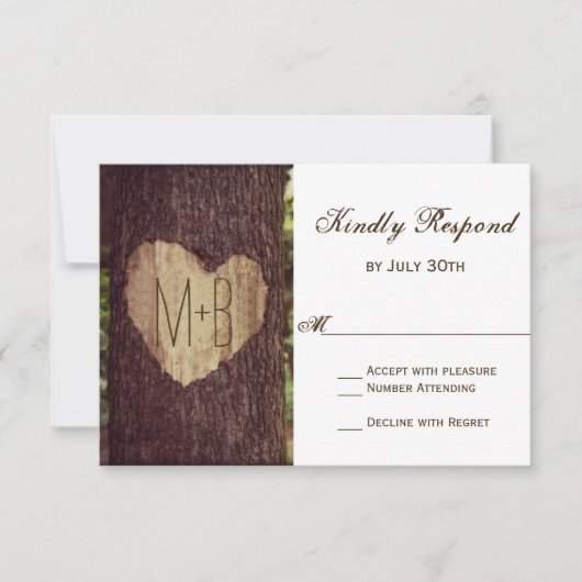 Cartes RSVP de mariage de l'arbre rustique du coeu (Devant)