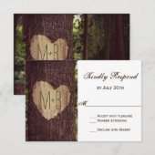 Cartes RSVP de mariage de l'arbre rustique du coeu (Devant / Derrière)