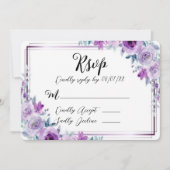 Cartes RSVP de mariage de pivoine violette aquarel (Devant)
