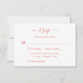 Cartes RSVP de mariage de script de corail moderne (Devant)
