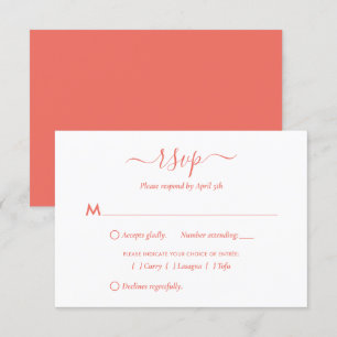 Cartes RSVP de mariage de script de corail moderne