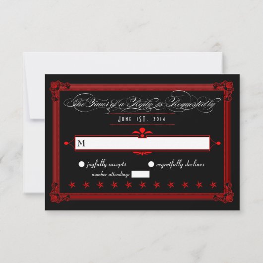Cartes RSVP de mariage de style Poster rouge et no (Dos)