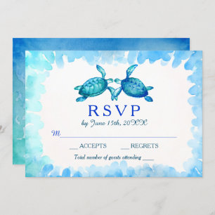 Cartes RSVP de Mariage de tortue de mer   Bleu et 