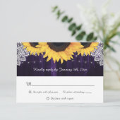 Cartes RSVP de mariage de tournesol en bois violet (Debout devant)