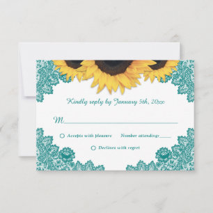 Cartes RSVP de mariage de tournesol en dentelle Tu