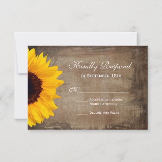 Cartes RSVP de mariage de tournesol rustique (Devant)