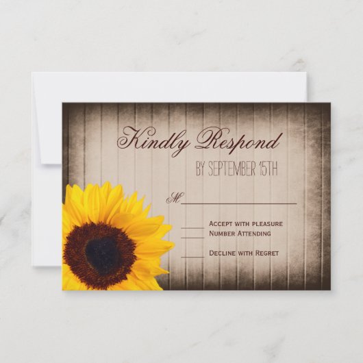 Cartes RSVP de mariage de tournesol rustique (Devant)