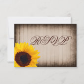 Cartes RSVP de mariage de tournesol rustique (Dos)