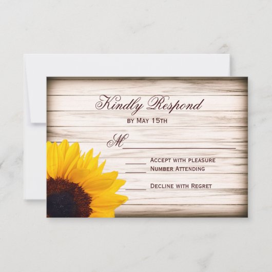 Cartes RSVP de mariage de tournesol rustique (Devant)
