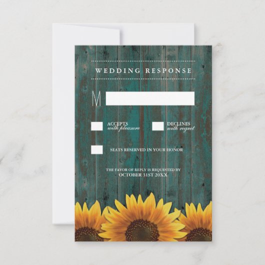 Cartes RSVP de mariage de tournesol turquoise et B (Devant)