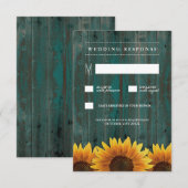 Cartes RSVP de mariage de tournesol turquoise et B (Devant / Derrière)