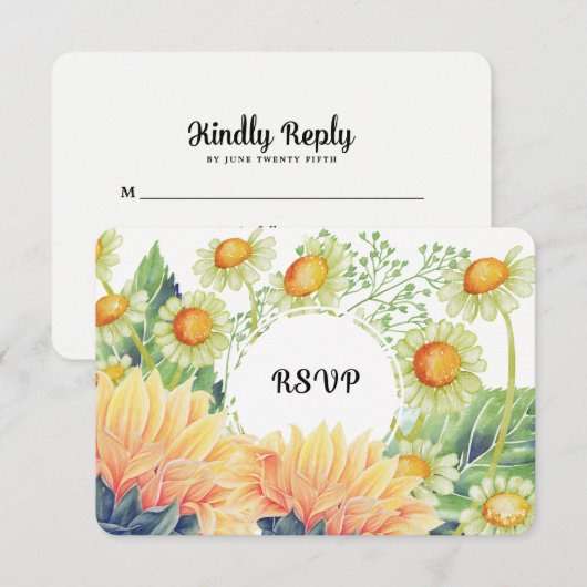 Cartes RSVP de Mariage de Tournesols Rustiques (Devant / Derrière)