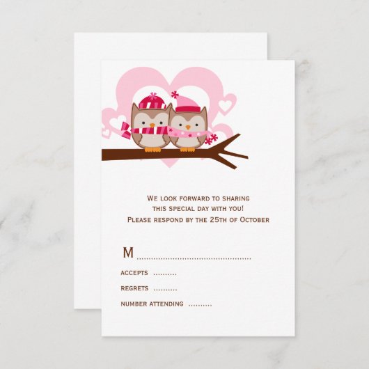 Cartes RSVP de mariage des Chouettes d'hiver (Devant / Derrière)