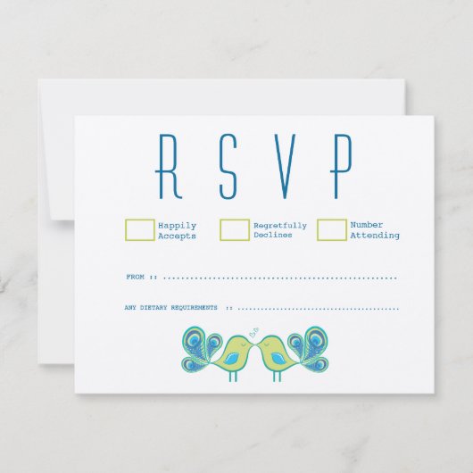 Cartes RSVP de mariage des Inséparables Peacock mo (Devant)