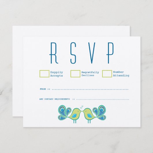 Cartes RSVP de mariage des Inséparables Peacock mo (Devant / Derrière)