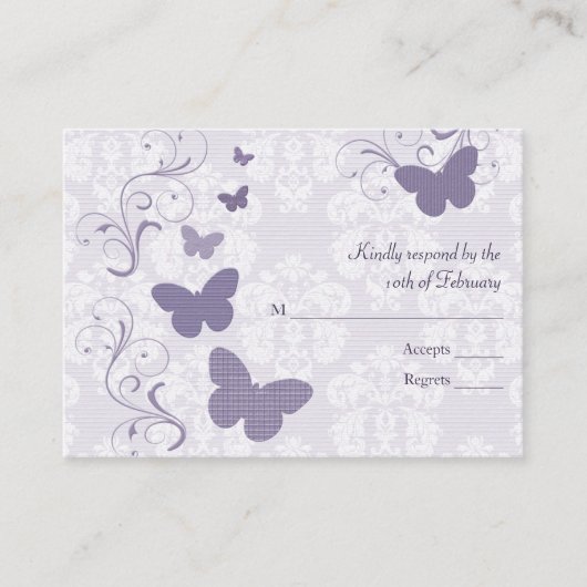 Cartes RSVP de mariage des papillons violets (Devant)