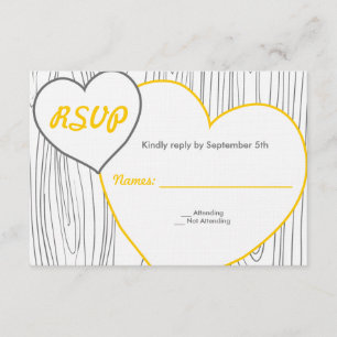 Cartes RSVP de mariage du grain de bois - Jaune et