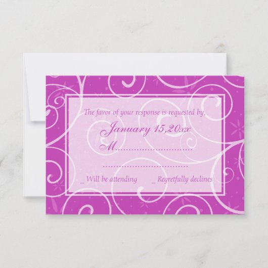 Cartes RSVP de mariage élégantes à perruques roses (Devant)