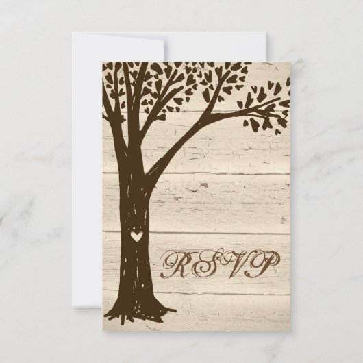 Cartes RSVP de mariage en bois ancien sculpté (Dos)
