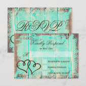 Cartes RSVP de Mariage en Bois Aqua Rustique Doubl (Devant / Derrière)