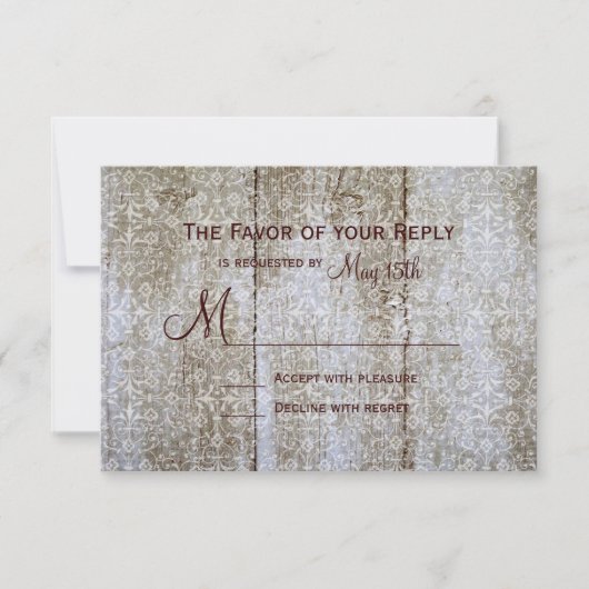 Cartes RSVP de mariage en bois vintage (Devant)