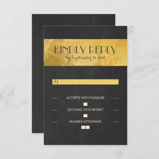 Cartes RSVP de mariage en carton or Chalkboard (Devant / Derrière)