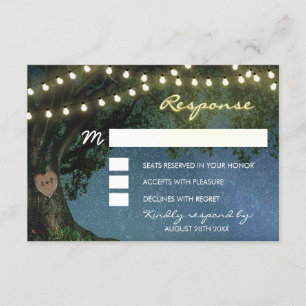 Cartes RSVP de mariage en chêne de coeur sculpté r