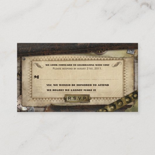 Cartes RSVP de mariage en cuir de Steampunk victor (Devant)