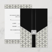 Cartes RSVP de mariage en dentelle noire Damask no (Devant / Derrière)