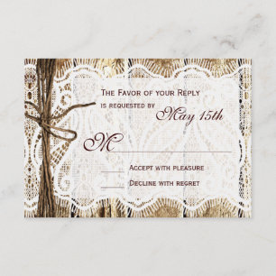 Cartes RSVP de mariage en dentelle rustique