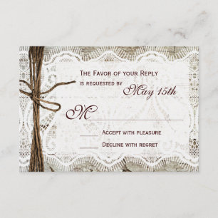 Cartes RSVP de mariage en dentelle rustique