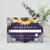 Cartes RSVP de mariage en dentelle violette de tou (Debout devant)