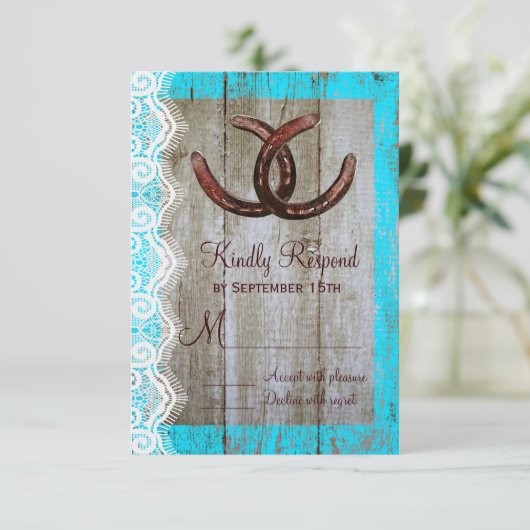 Cartes RSVP de mariage en fer à cheval rustique Tu (Debout devant)