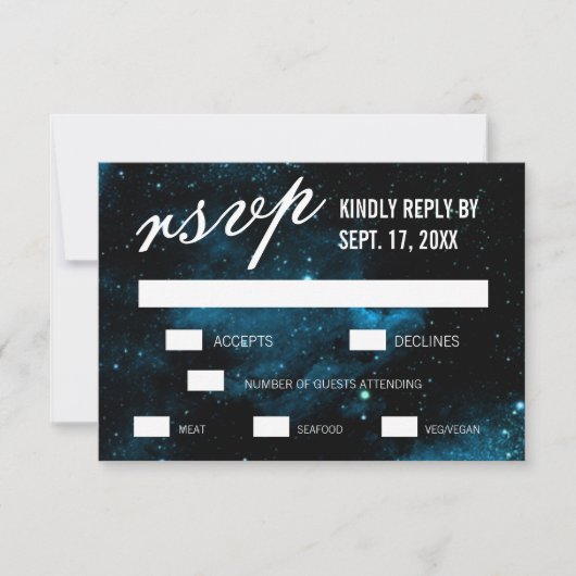 Cartes RSVP de mariage en Galaxie Bleue (Devant)