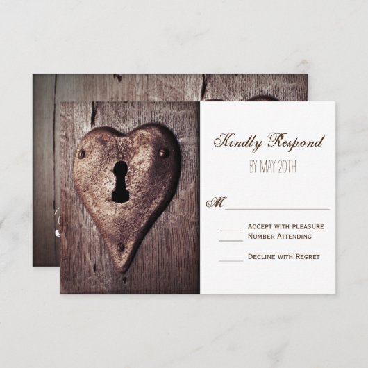 Cartes RSVP de mariage en métal rustique en bois (Devant / Derrière)