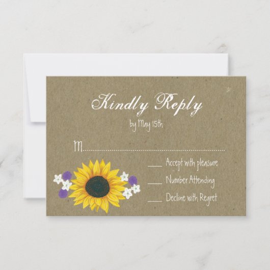 Cartes RSVP de mariage en papier Tournesol Rustiqu (Devant)