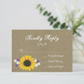 Cartes RSVP de mariage en papier Tournesol Rustiqu (Debout devant)
