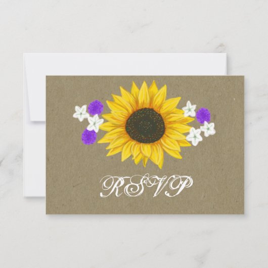 Cartes RSVP de mariage en papier Tournesol Rustiqu (Dos)
