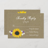 Cartes RSVP de mariage en papier Tournesol Rustiqu (Devant / Derrière)