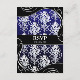Cartes RSVP de mariage en plumes Peacock noir et b