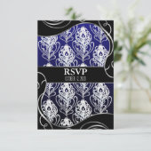 Cartes RSVP de mariage en plumes Peacock noir et b (Debout devant)