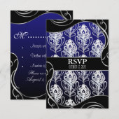 Cartes RSVP de mariage en plumes Peacock noir et b (Devant / Derrière)