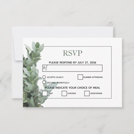 Cartes RSVP de mariage Eucalyptus Dollar Argent (Devant)