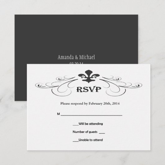 Cartes RSVP de Mariage Fleur de Lis (Devant / Derrière)
