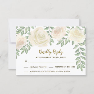 Cartes RSVP de mariage floral champagne rose ivoir
