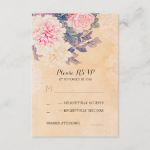 cartes RSVP de mariage floral - pivoines vintages