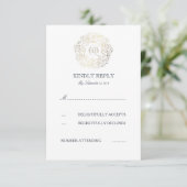 Cartes RSVP de mariage florales blanches et d'or (Debout devant)