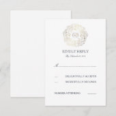 Cartes RSVP de mariage florales blanches et d'or (Devant / Derrière)