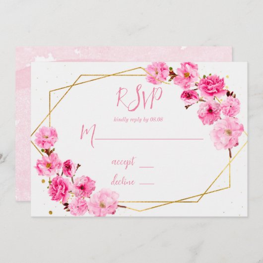 Cartes RSVP de mariage géométrique en fleurs de ce (Devant / Derrière)