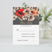 Cartes RSVP de mariage Gold Chalkboard Floral (Debout devant)